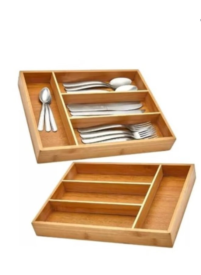 منظم معالق وشوك خشب متعدد الأقسام، تصميم عملي لترتيب أدوات المائدة داخل الأدراج، مناسب للمطبخ والاستخدام اليومي - Image 1